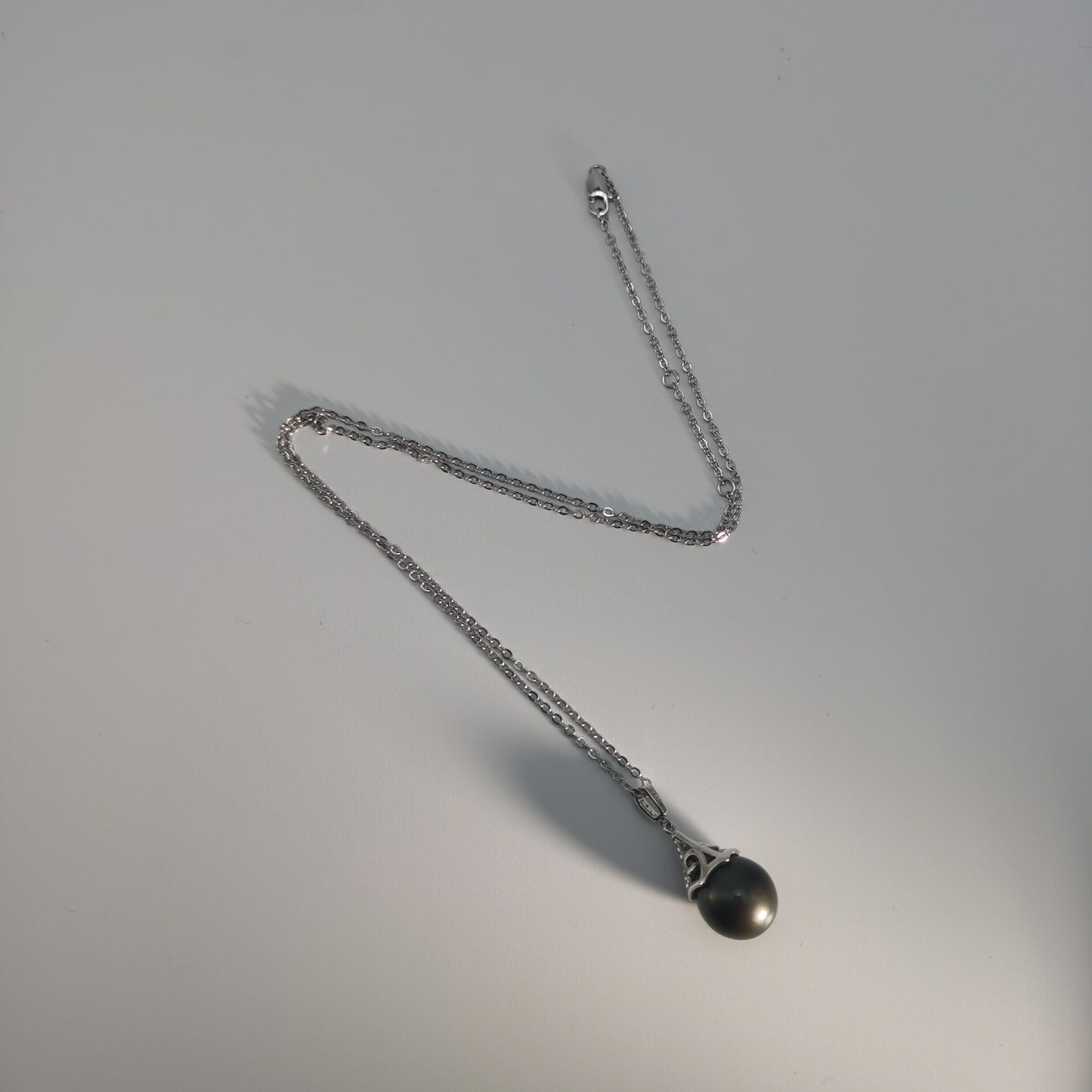 Tahitian Black Saltwater Raindrop Pearl Pendant S925 Silver Moissanite Necklace