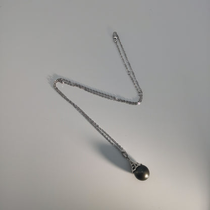 Tahitian Black Saltwater Raindrop Pearl Pendant S925 Silver Moissanite Necklace