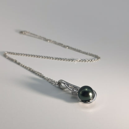 Real Black Saltwater Tahitian Pearl Pendant S925 Silver Moissanite Necklace