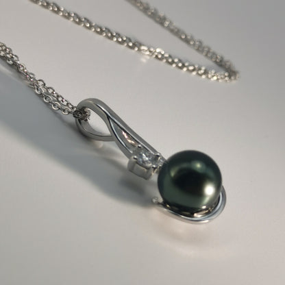 Real Black Saltwater Tahitian Pearl Pendant S925 Silver Moissanite Necklace