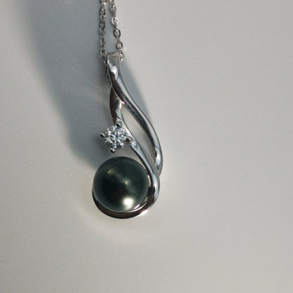 Real Black Saltwater Tahitian Pearl Pendant S925 Silver Moissanite Necklace