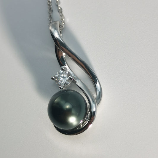 Real Black Saltwater Tahitian Pearl Pendant S925 Silver Moissanite Necklace