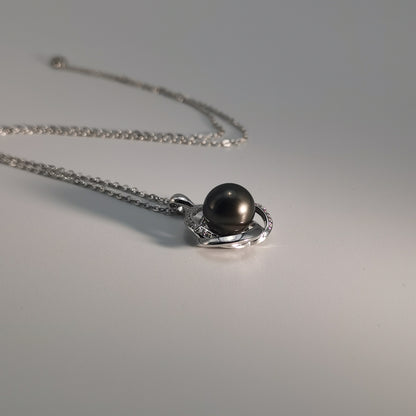 Natural Black Saltwater Pearl Tahitian Cultured Pendant S925 Silver Moissanite Necklace