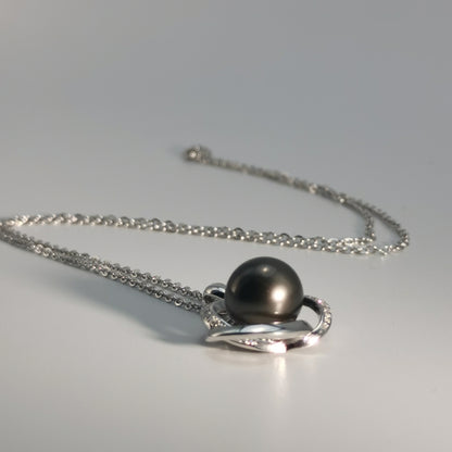 Natural Black Saltwater Pearl Tahitian Cultured Pendant S925 Silver Moissanite Necklace