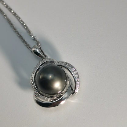 Natural Black Saltwater Pearl Tahitian Cultured Pendant S925 Silver Moissanite Necklace