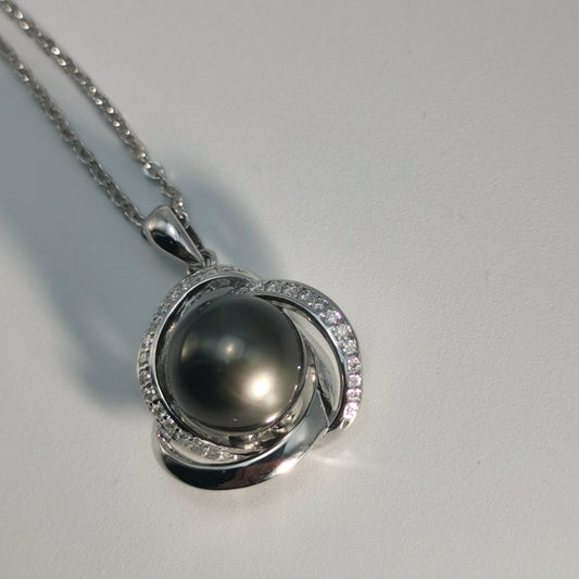 Natural Black Saltwater Pearl Tahitian Cultured Pendant S925 Silver Moissanite Necklace