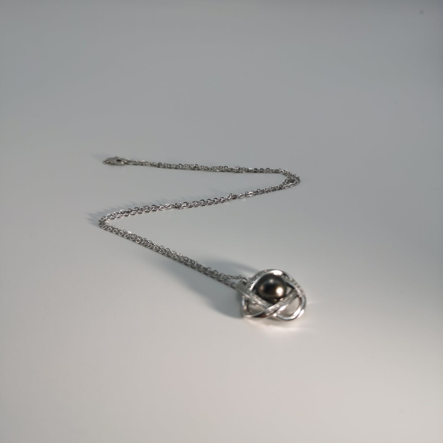 Tahitian Real Black Saltwater Pearl Infinite Pendant S925 Silver Moissanite Necklace