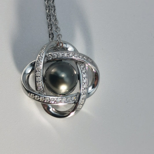 Tahitian Real Black Saltwater Pearl Infinite Pendant S925 Silver Moissanite Necklace