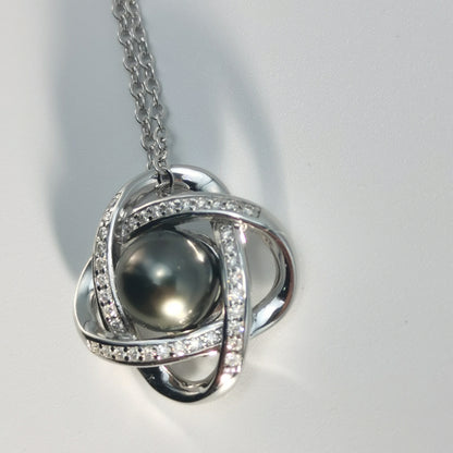 Tahitian Real Black Saltwater Pearl Infinite Pendant S925 Silver Moissanite Necklace