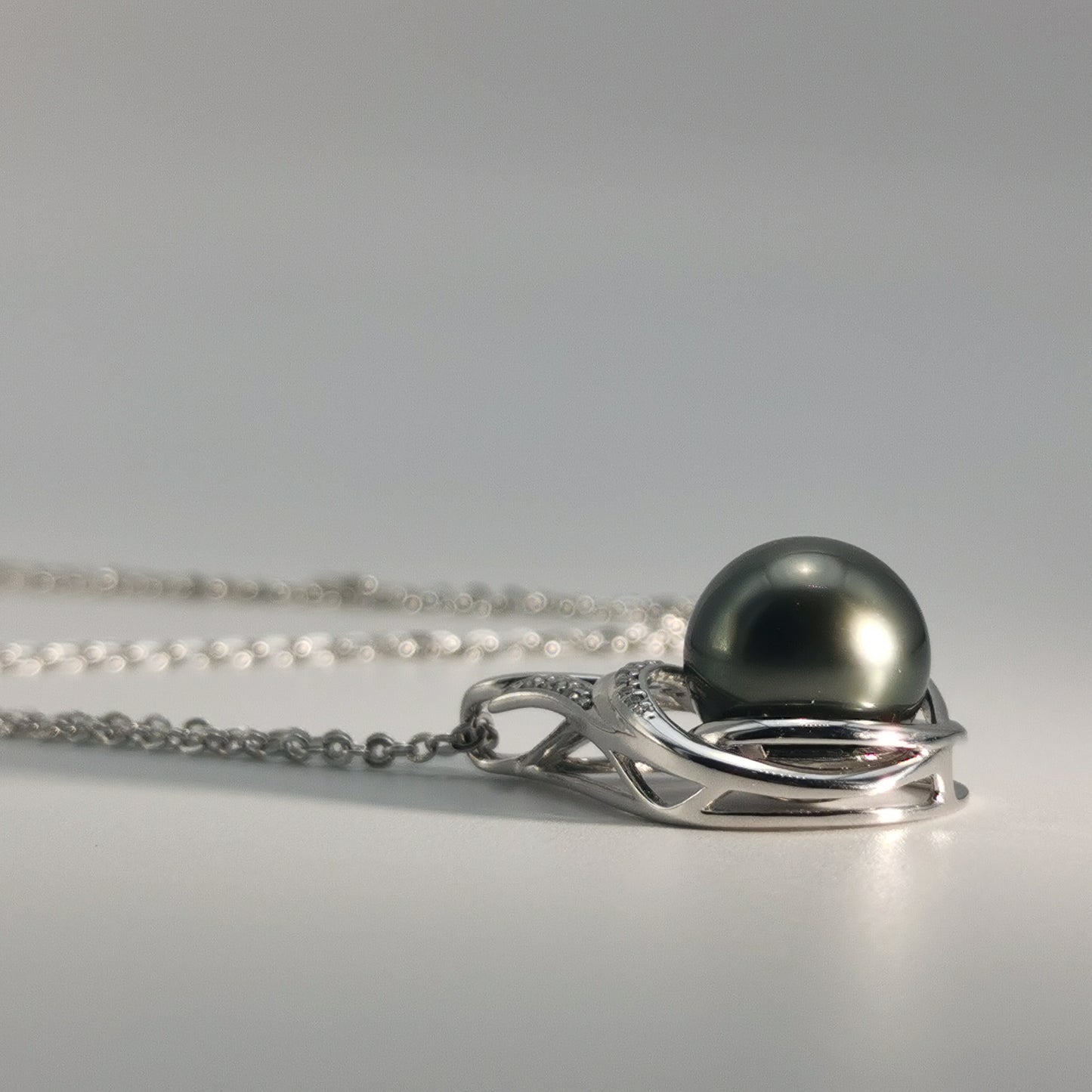 Tahitian Real Black Saltwater Pearl Moissanite Pendant S925 Silver Necklace