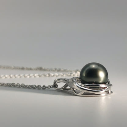 Tahitian Real Black Saltwater Pearl Moissanite Pendant S925 Silver Necklace