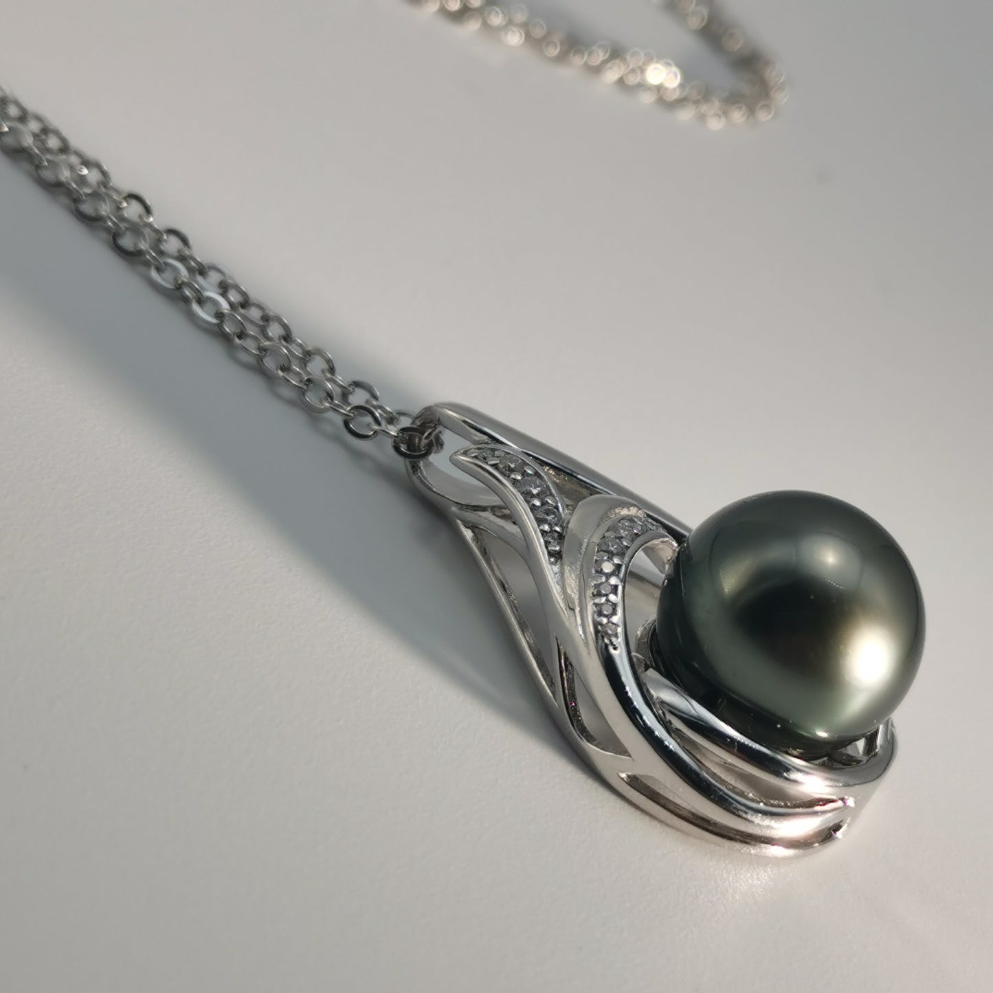 Tahitian Real Black Saltwater Pearl Moissanite Pendant S925 Silver Necklace