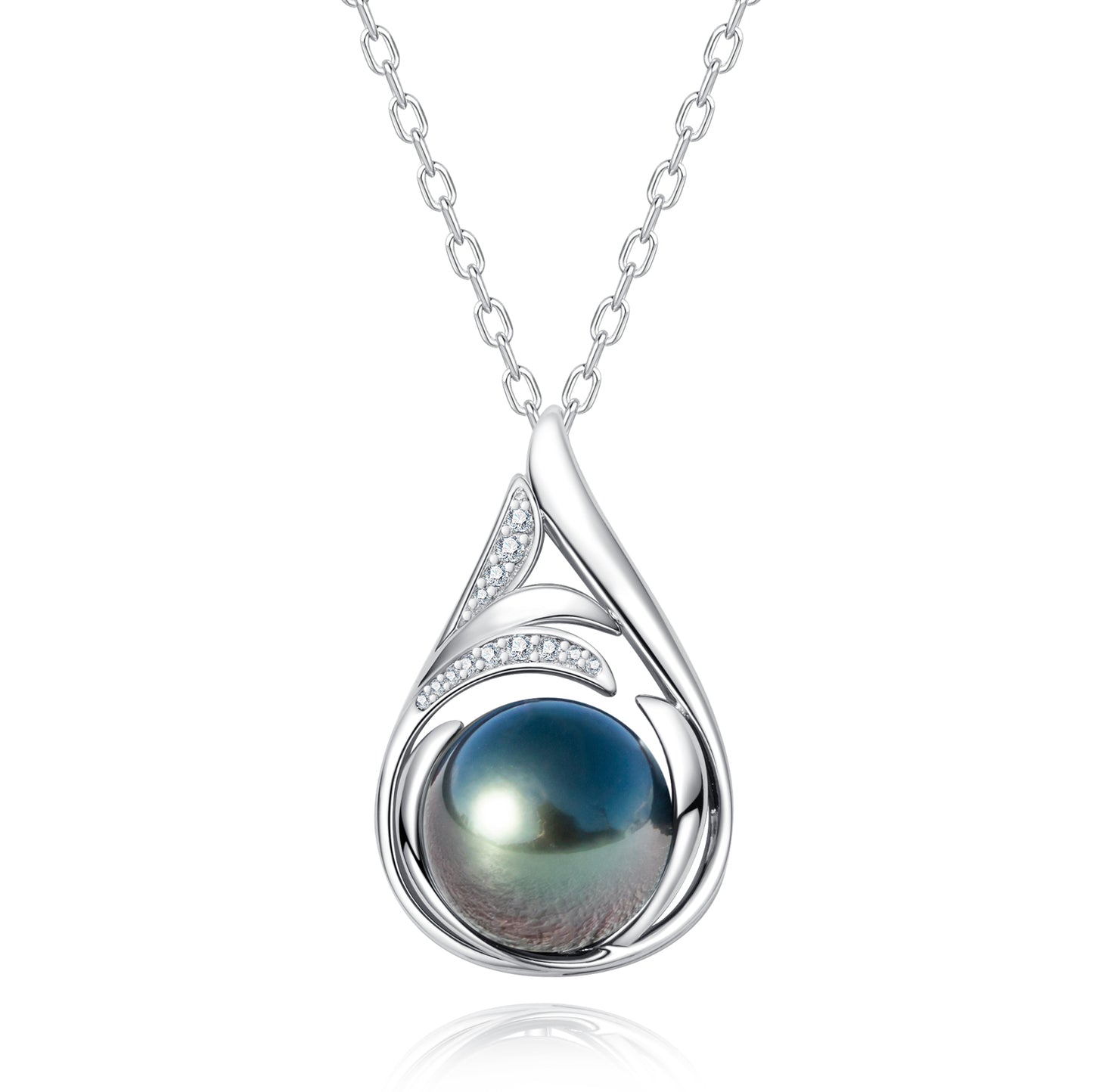 Tahitian Real Black Saltwater Pearl Moissanite Pendant S925 Silver Necklace