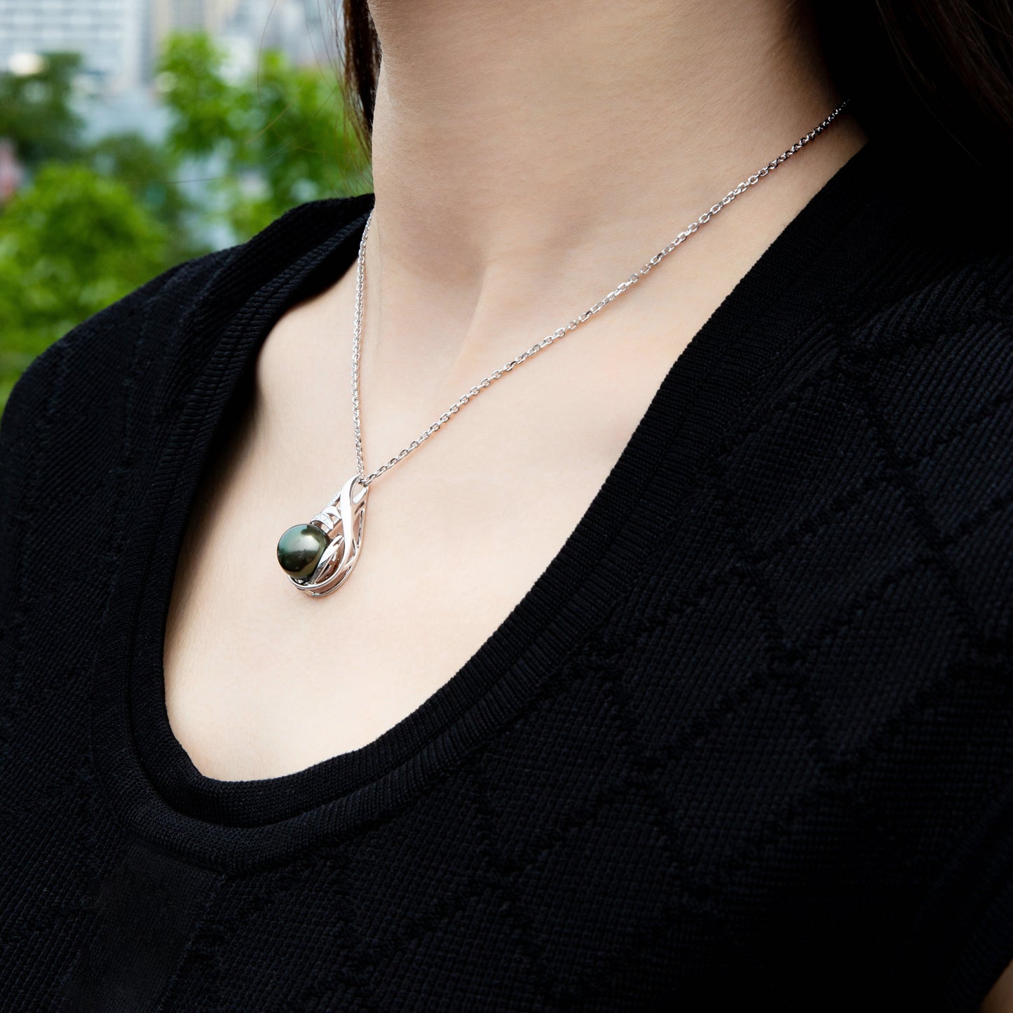 Tahitian Real Black Saltwater Pearl Moissanite Pendant S925 Silver Necklace