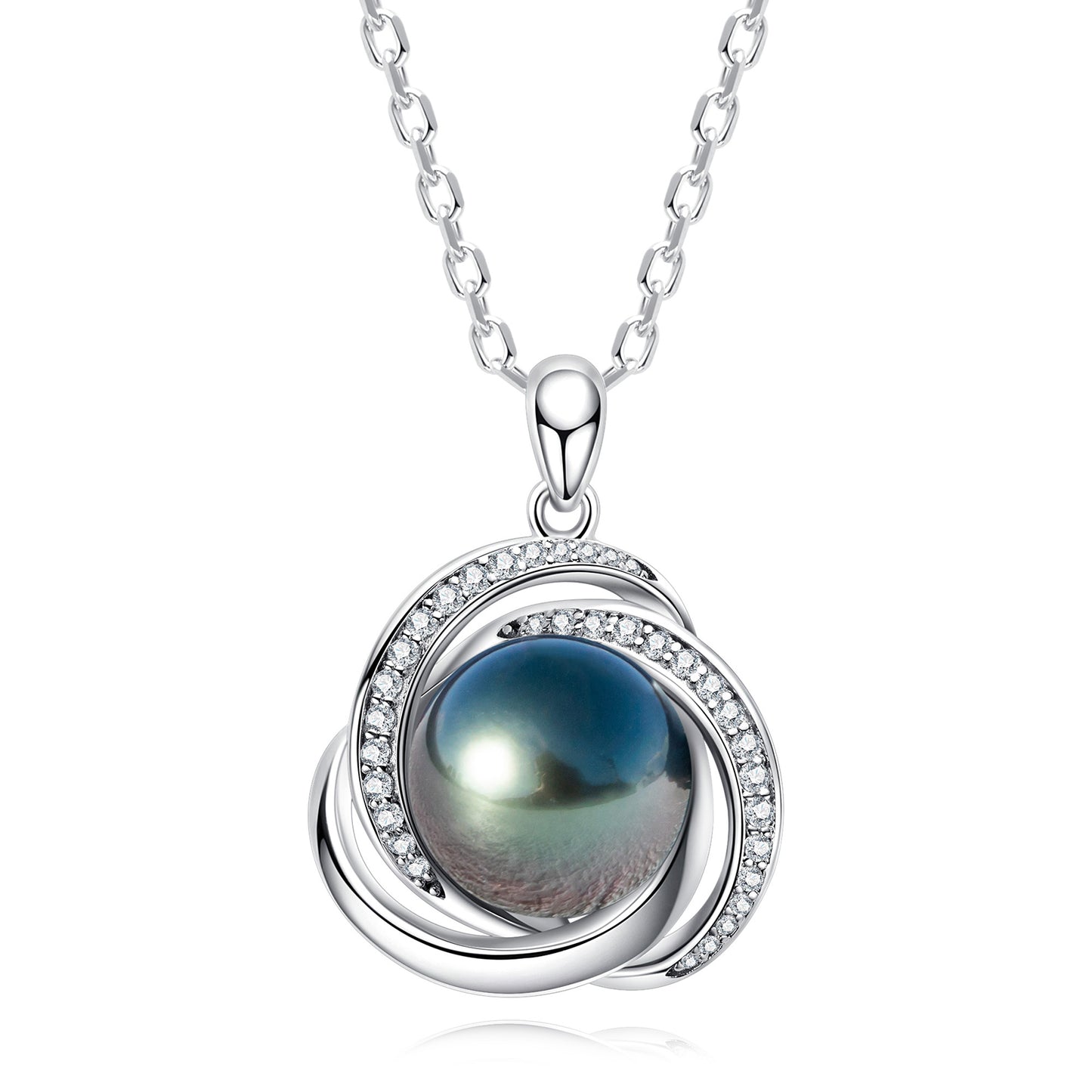 Natural Black Saltwater Pearl Tahitian Cultured Pendant S925 Silver Moissanite Necklace