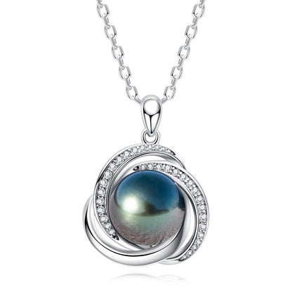 Natural Black Saltwater Pearl Tahitian Cultured Pendant S925 Silver Moissanite Necklace