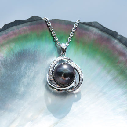 Natural Black Saltwater Pearl Tahitian Cultured Pendant S925 Silver Moissanite Necklace
