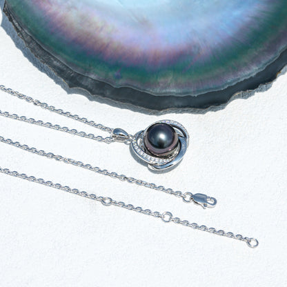 Natural Black Saltwater Pearl Tahitian Cultured Pendant S925 Silver Moissanite Necklace