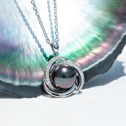Natural Black Saltwater Pearl Tahitian Cultured Pendant S925 Silver Moissanite Necklace