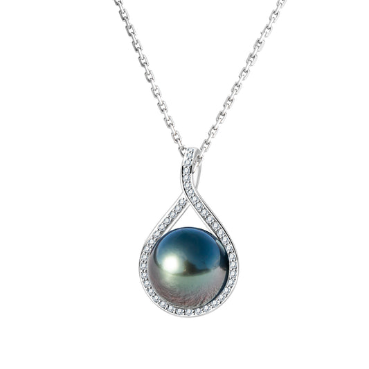 Tahitian Saltwater Real Black Pearl Moissanite Pendant S925 Silver Necklace