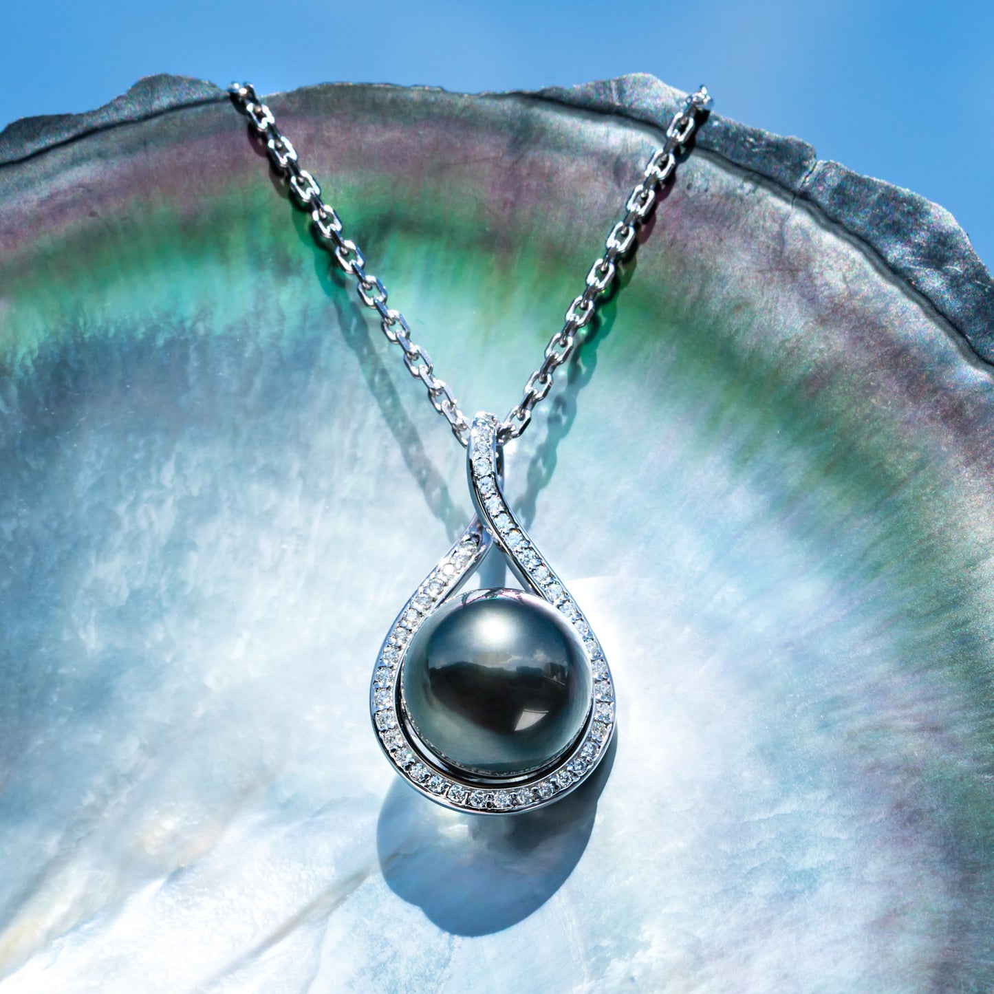 Tahitian Saltwater Real Black Pearl Moissanite Pendant S925 Silver Necklace