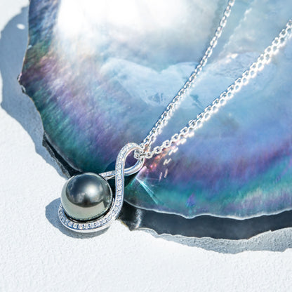 Tahitian Saltwater Real Black Pearl Moissanite Pendant S925 Silver Necklace