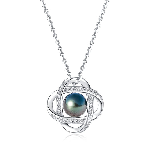 Tahitian Real Black Saltwater Pearl Infinite Pendant S925 Silver Moissanite Necklace