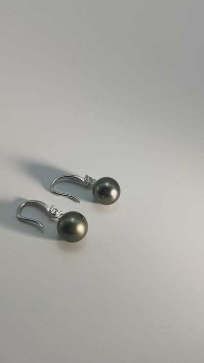 Tahitian Saltwater Real Black Pearl Ear Stud Hook Shape S925 Silver Moissanite Earrings