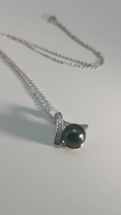 Real Tahitian Black Saltwater Pearl Pendant S925 Silver Moissanite Necklace