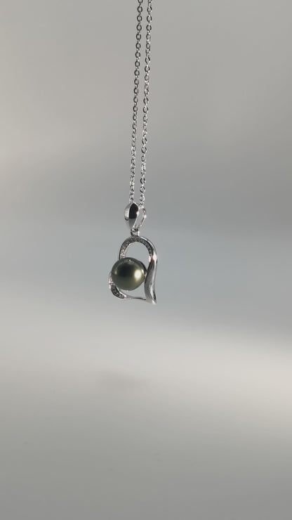 Tahitian Real Black Saltwater Pearl Heart Shape Pendant S925 Silver Moissanite Necklace