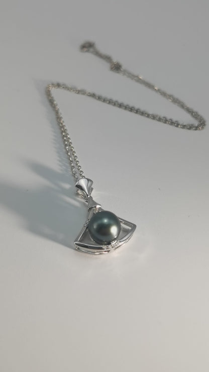 Tahitian Real Black Saltwater Pearl Princess Shape Pendant S925 Silver Moissanite Necklace