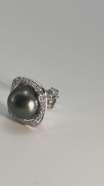 Tahitian Saltwater Real Black Pearl Ear Stud Stars and Moon S925 Silver Moissanite Earrings