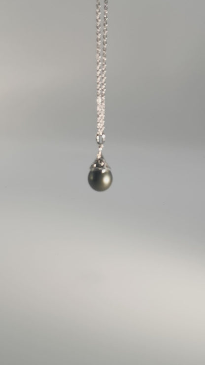 Tahitian Black Saltwater Raindrop Pearl Pendant S925 Silver Moissanite Necklace