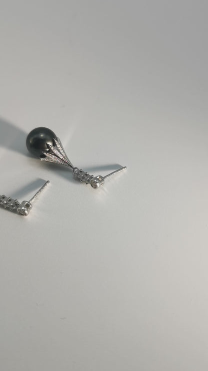 Tahitian Saltwater Real Black Pearl Ear Stud Nail Flower Shape S925 Silver 18K Gold Moissanite Earrings