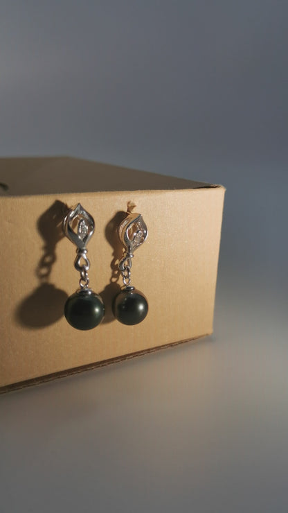 Tahitian Saltwater Real Black Pearl Ear Stud Nail S925 Silver Moissanite Earrings