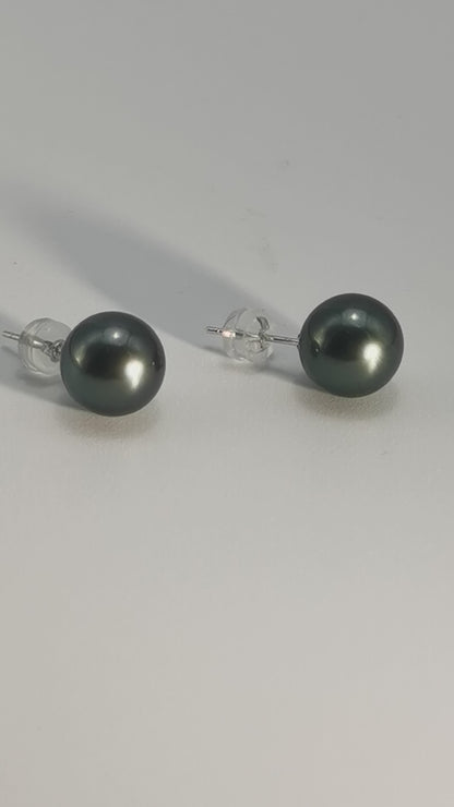 Simple Design Natural Real Tahitian Black Saltwater Pearl Earring 18K Platinum