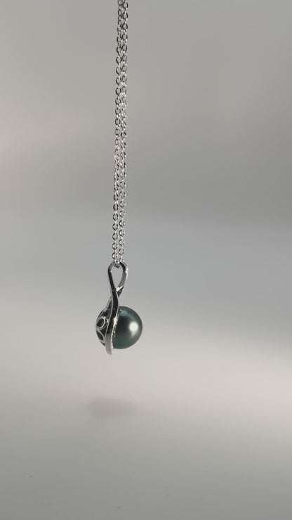 Tahitian Saltwater Real Black Pearl Moissanite Pendant S925 Silver Necklace