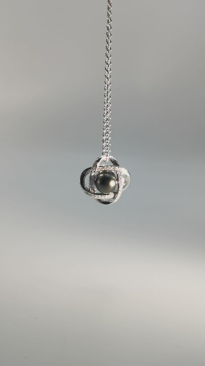 Tahitian Real Black Saltwater Pearl Infinite Pendant S925 Silver Moissanite Necklace