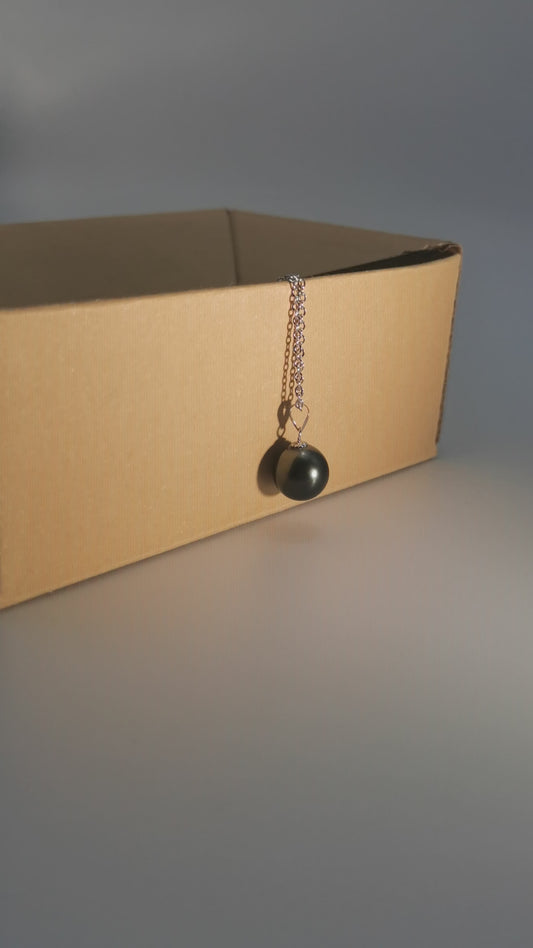 Simple Design Natural Real Tahitian Black Saltwater Pearl Pendant S925 Silver Necklace