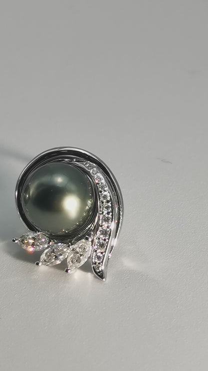 Tahitian Saltwater Real Black Pearl Ear Stud Flower Shape S925 Silver 18K Gold Moissanite Earrings