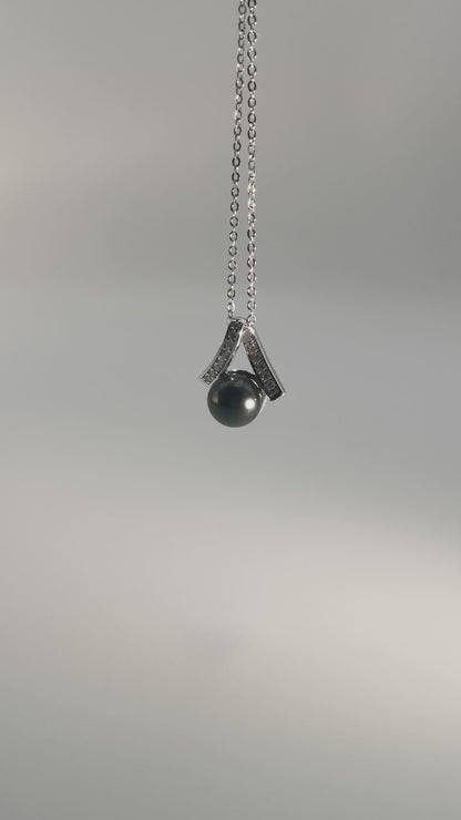 Real Tahitian Black Saltwater Pearl Pendant S925 Silver Moissanite Necklace