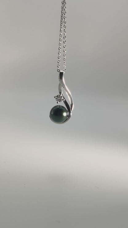 Real Black Saltwater Tahitian Pearl Pendant S925 Silver Moissanite Necklace