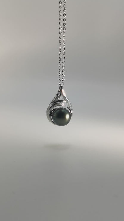 Tahitian Real Black Saltwater Pearl Moissanite Pendant S925 Silver Necklace